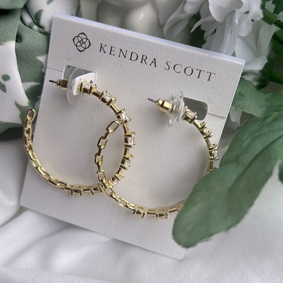 Kendra Scott Crystal Square Link Medium Hoop Earrings, 1.31" - Picture 2 of 2